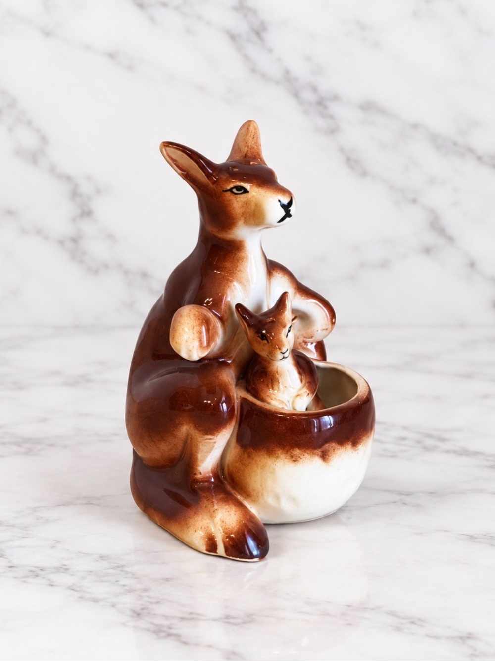 Vintage ceramic kangaroo and joey salt and pepper shaker set